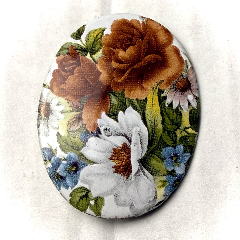 Vintage Floral Brooch Oval Pin Wildflower Print Cottagecore Flowers Classic
